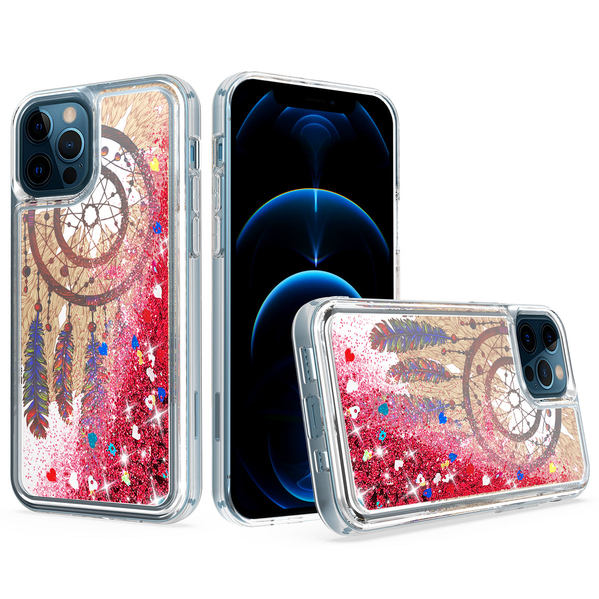 For Apple iPhone 13 (6.1") Quicksand Design Liquid Glitter Bling Hybrid Floating Flowing Sparkle Colorful TPU Protective  Phone Case Cover