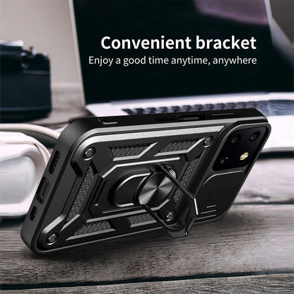 For T-Mobile Revvl 6 5G Hybrid Cases with Kickstand, Slide Camera Lens Protection + 360° Rotate Ring Stand Black Phone Case Cover