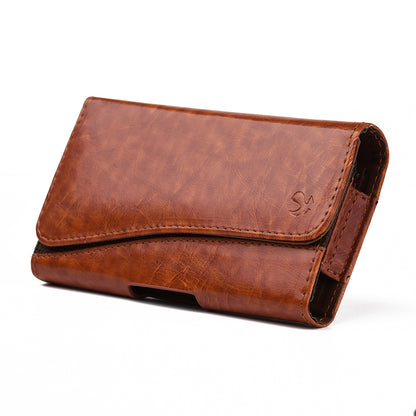 For Samsung Galaxy A23 5G Universal Horizontal Leather Case Belt Clip Holster with Clip Loops Cell Phone Carrying Pouch [Magnetic Closure] [Brown]