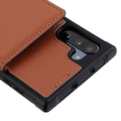 For Samsung Galaxy Note 10 (6.3) Credit Card Wallet Back Storage Invisible Pocket PU Leather Hard PC TPU Hybrid Brown Phone Case Cover