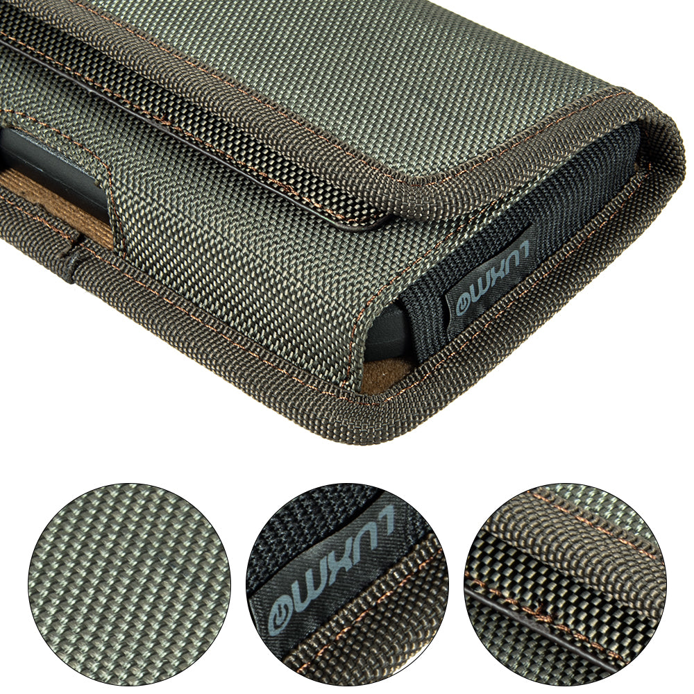 For Samsung Galaxy A02S Universal Horizontal Cell Phone Case Nylon Holster Carrying Pouch with Belt Clip and 2 Card Slots fit Large Devices 6.3" [Midnight Green]
