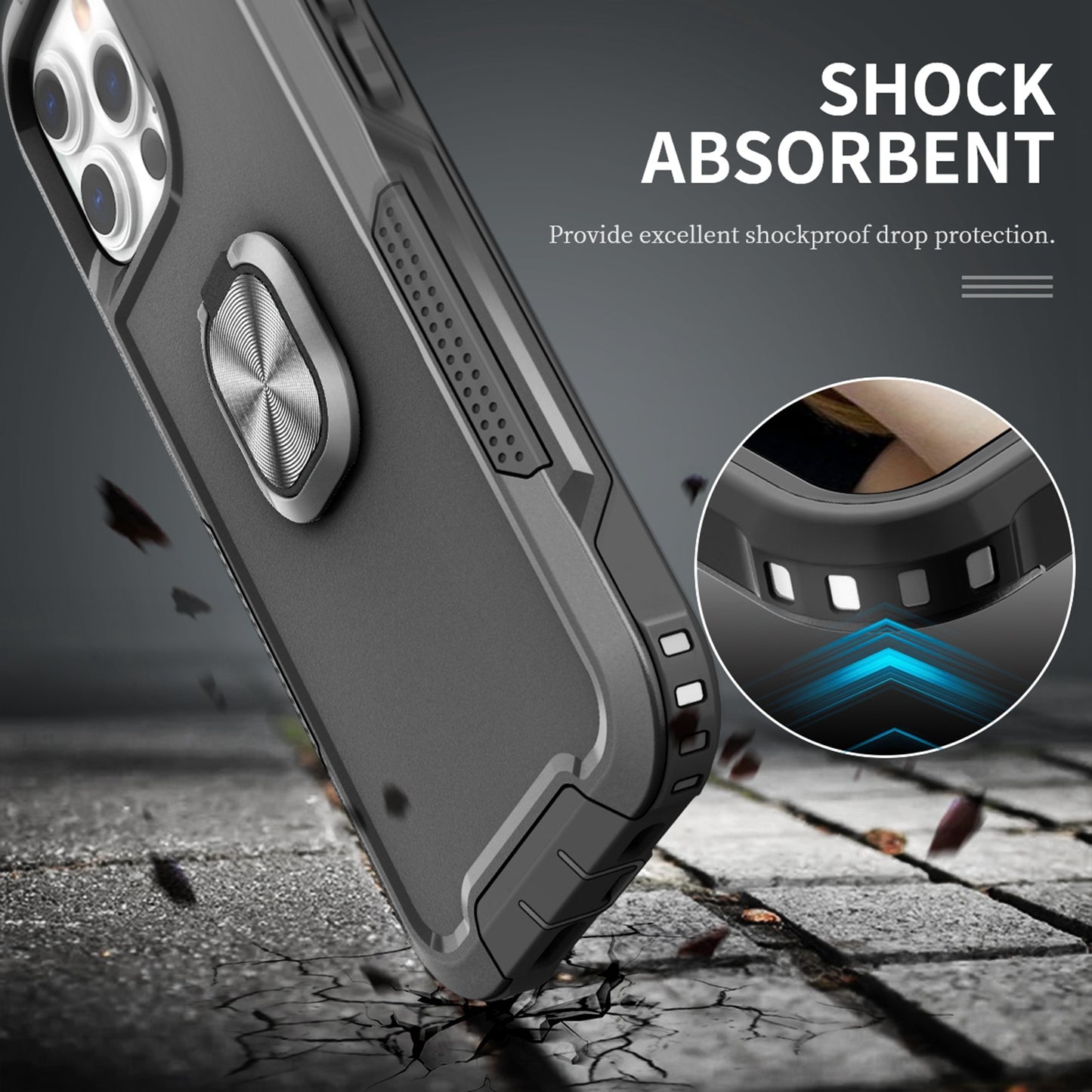 For iPhone 14 Pro (6.1") Heavy Duty 3in1 Magnetic Ring Kickstand Hybrid Shockproof Military-Grade Drop Protection  Phone Case Cover