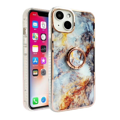 For Apple iPhone 14 Pro Max (6.7") Pattern Fashion Design Chromed Edge IMD with Ring Kickstand Hybrid Hard Back  Phone Case Cover