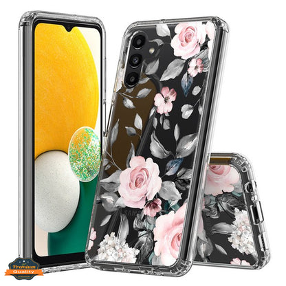 For Samsung Galaxy A13 5G Floral Patterns Design Transparent TPU Silicone Shock Absorption Bumper Slim Hard Back  Phone Case Cover