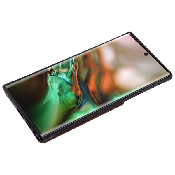 For Samsung Galaxy Note 10 (6.3) Credit Card Wallet Back Storage Invisible Pocket PU Leather Hard PC TPU Hybrid Brown Phone Case Cover