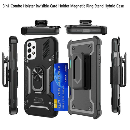 For Samsung Galaxy A33 5G Wallet Case with Invisible Credit Card Holder, 3 in 1 Combo Holster Clip and Ring Kickstand Black Phone Case Cover