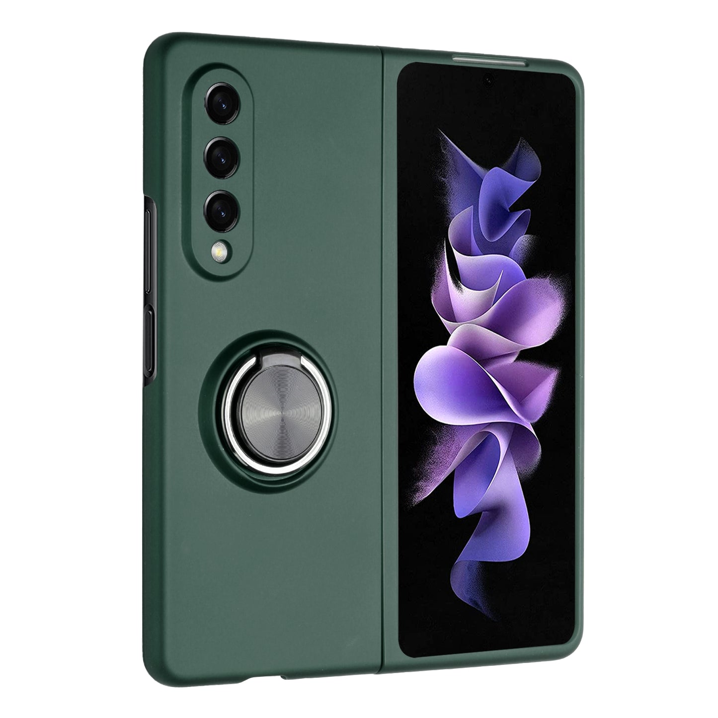 For Samsung Galaxy Z Fold 3 5G Hybrid 360 Degree Rotatable Metal Invisible Ring Stand Holder Fit Magnetic Car Mount Shockproof Slim  Phone Case Cover