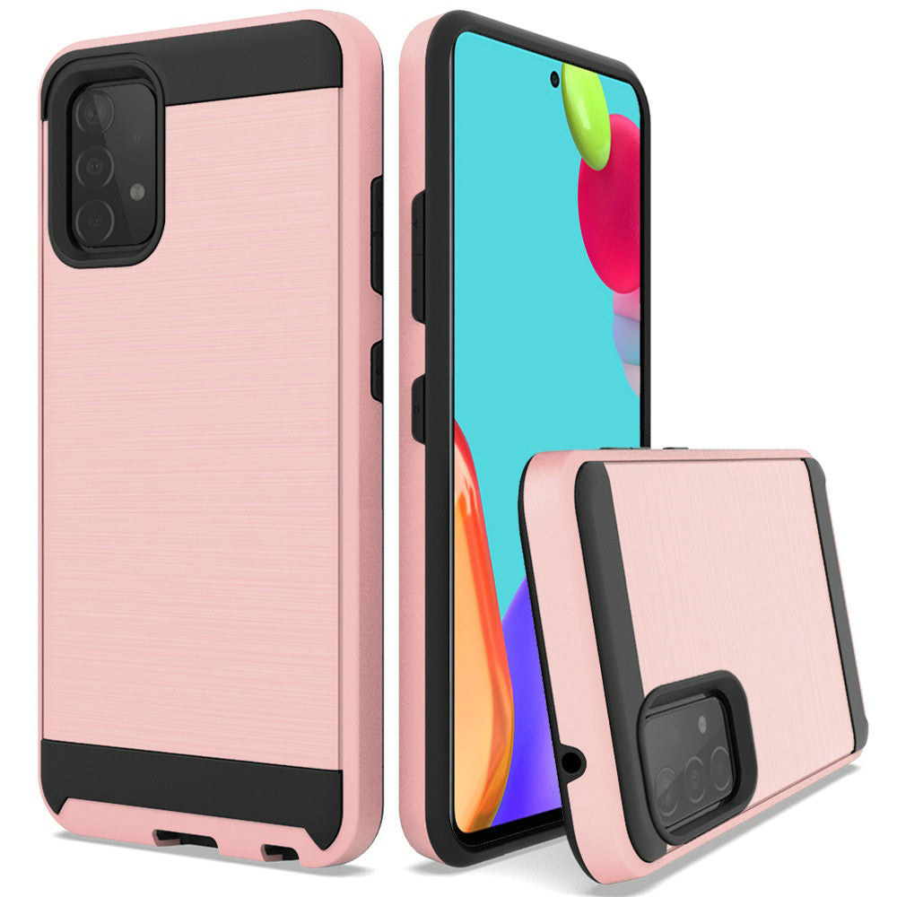 For Samsung Galaxy A22 5G Hybrid Rugged Brushed Metallic Design [Soft TPU + Hard PC] Dual Layer Shockproof Armor Impact Slim Rose Gold Phone Case Cover