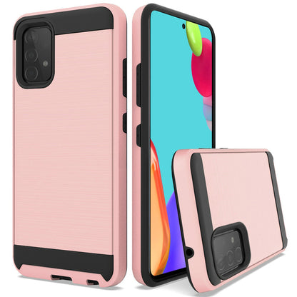 For Samsung Galaxy A22 5G Hybrid Rugged Brushed Metallic Design [Soft TPU + Hard PC] Dual Layer Shockproof Armor Impact Slim Rose Gold Phone Case Cover