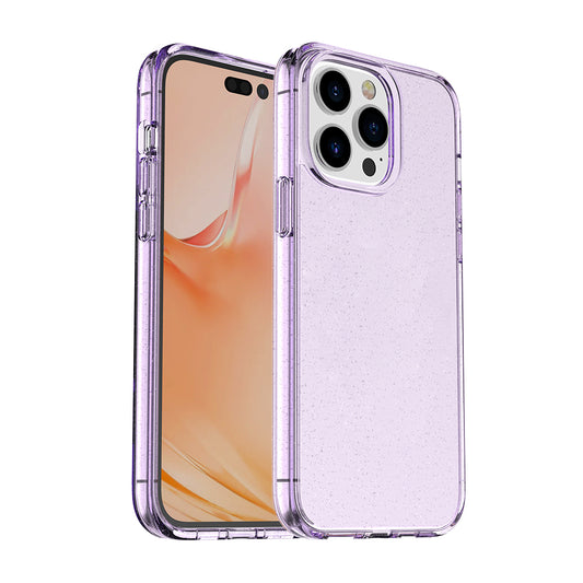 For Apple iPhone 14 (6.1") Transparent Glitter Bling Sparkly Hybrid Hard PC Shell & Soft TPU Shock-Absorption Bumper Purple Phone Case Cover