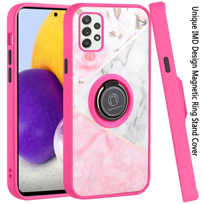 For Samsung Galaxy A73 5G Unique Marble Design with Magnetic Ring Kickstand Holder Hybrid TPU Hard PC Shockproof Armor  Phone Case Cover