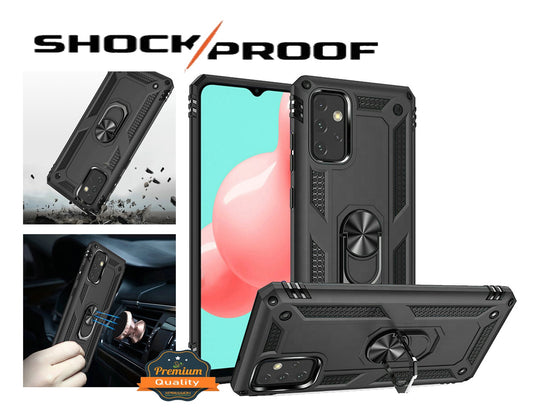 For Samsung Galaxy A22 5G Armor Hybrid Durable 360 Degree Rotatable Ring Stand Holder Kickstand 2in1 Fit Magnetic Car Mount Gray Phone Case Cover