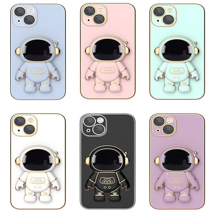 For Apple iPhone 14 /Plus Pro Max Astronaut Hidden Stand Holder Plating Hybrid Electroplated Bumper Shockproof Armor Cute  Phone Case Cover