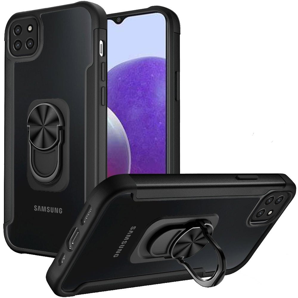 For Samsung Galaxy A22 5G Clear Military Grade Design Hybrid Protective with Ring Holder Kickstand [Magnetic Car Mount Feature]  Phone Case Cover