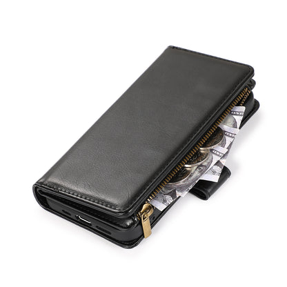 For Samsung A03 Core Leather Zipper Wallet Case 9 Credit Card Slots Cash Money Pocket Clutch Pouch Stand and Strap  Phone Case Cover