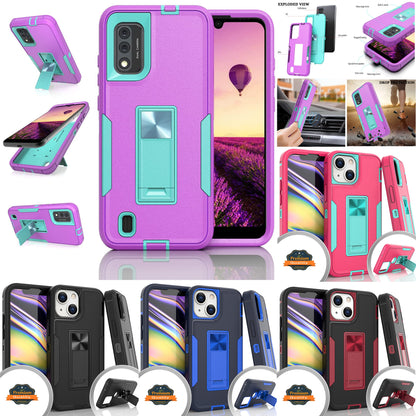 For Apple iPhone 14 (6.1") Military Grade Full-Body Rugged with Kickstand Hybrid Heavy Duty Support Car Mount Holder  Phone Case Cover