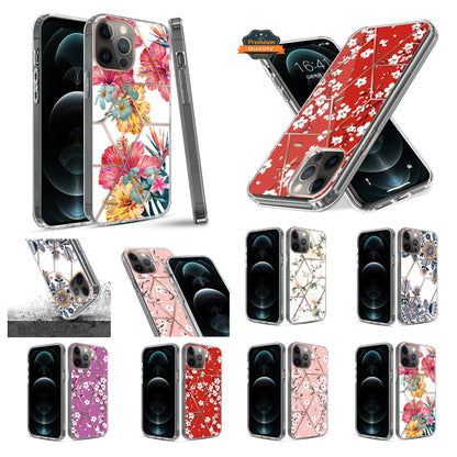 For Apple iPhone 14 Pro (6.1") Fashion Art Floral IMD Design Beautiful Flower Pattern Hybrid Rubber Slim Back  Phone Case Cover