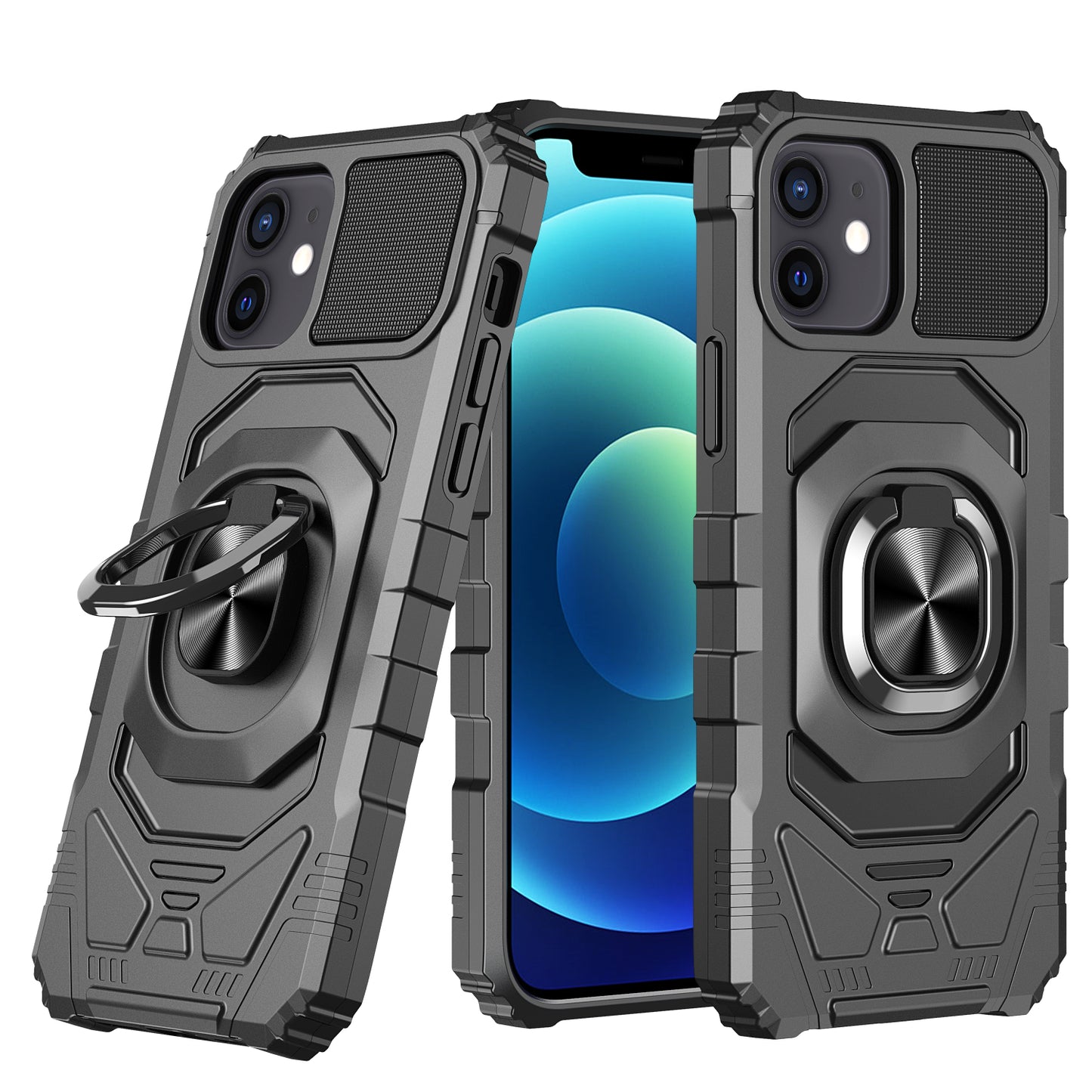 For iPhone 14 Pro (6.1") Hybrid Dual Layer with Rotate Magnetic Ring Stand Holder Kickstand, Rugged Shockproof  Phone Case Cover