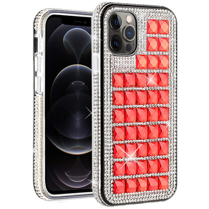 For Apple iPhone 13 /Pro Max Mini Fashion Luxury 3D Bling Diamonds Rhinestone Jeweled Shiny Crystal Glitter Hybrid TPU Bumper Hard  Phone Case Cover