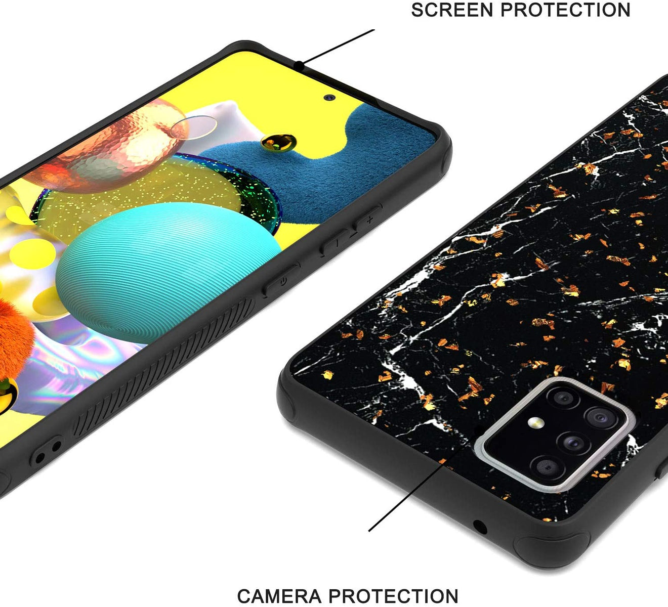 For Apple iPhone 14 (6.1") Marble Fashion Stone Stylish Flake Glitter Bling Hybrid Glossy TPU Rubber Hard PC Protection  Phone Case Cover