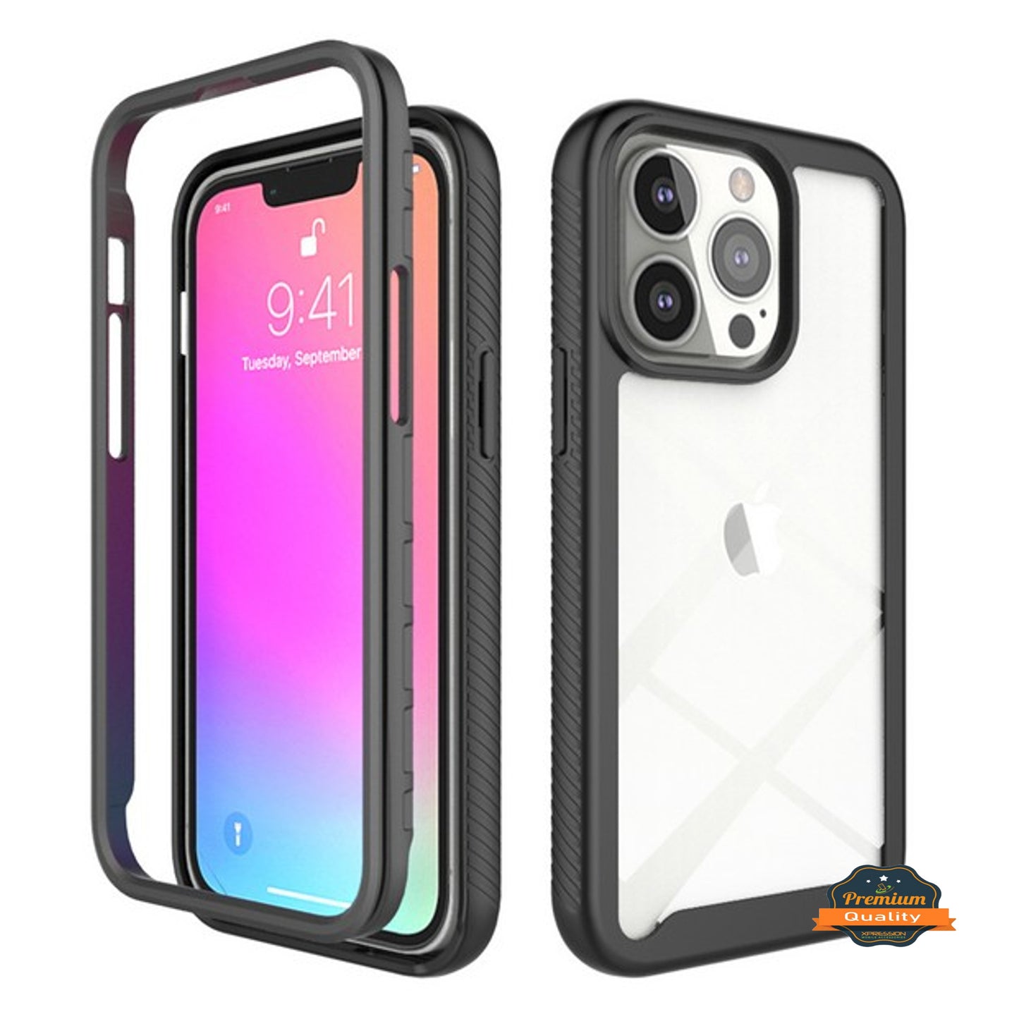 For Apple iPhone 14 Plus (6.7") Full Body Armor Hybrid Double Layer Hard PC + TPU Transparent Back Rugged Shockproof  Phone Case Cover