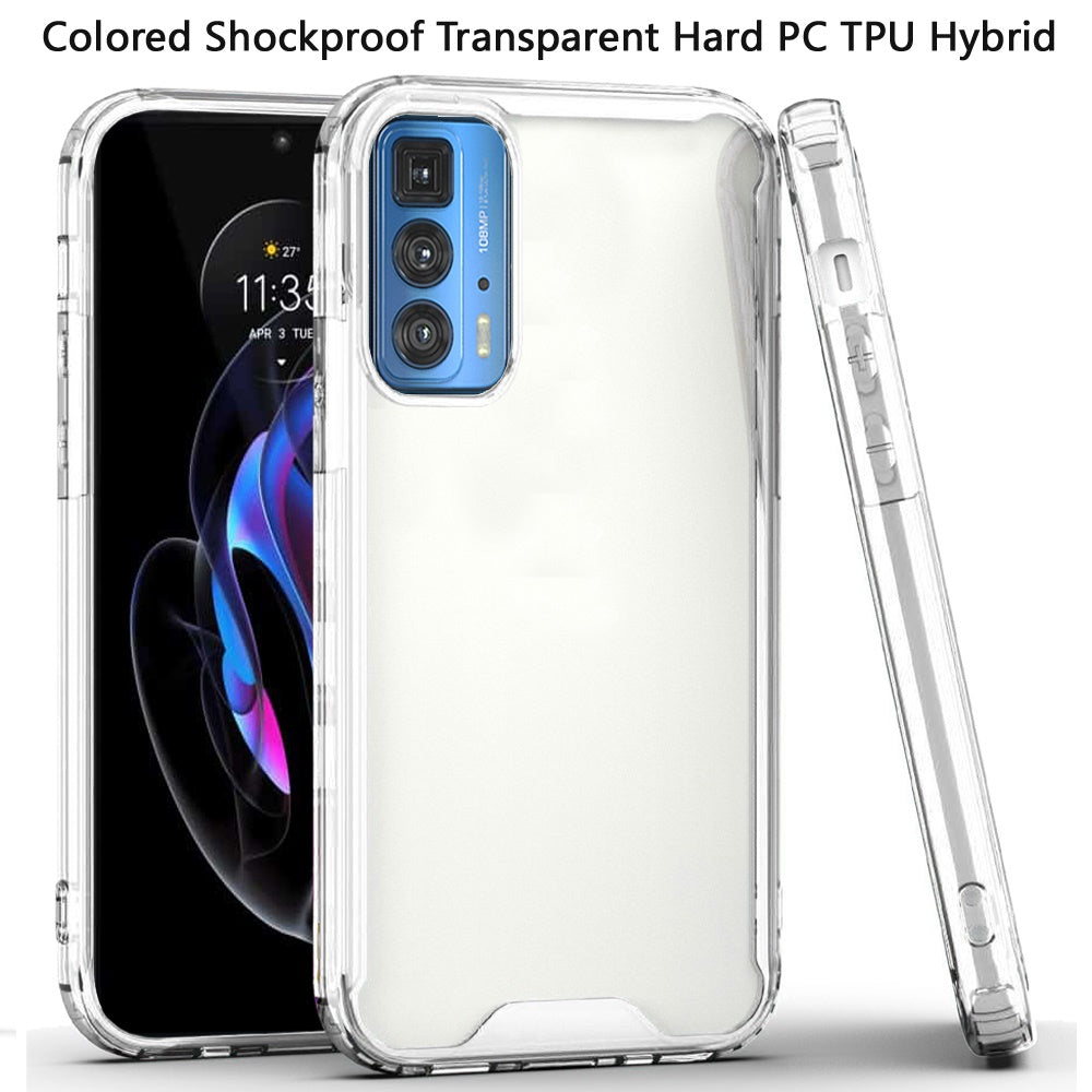 For Motorola Edge 20 Pro Colored Shockproof Transparent Hard PC + Rubber TPU Hybrid Bumper Shell Ultra Thin Slim Protective  Phone Case Cover