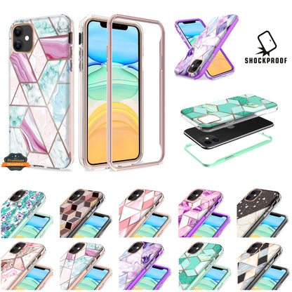 For Apple iPhone 14 Pro (6.1") Dual Layer Hybrid Shockproof Fashion Design IMD Electroplating 2in1 Hard Frame  Phone Case Cover