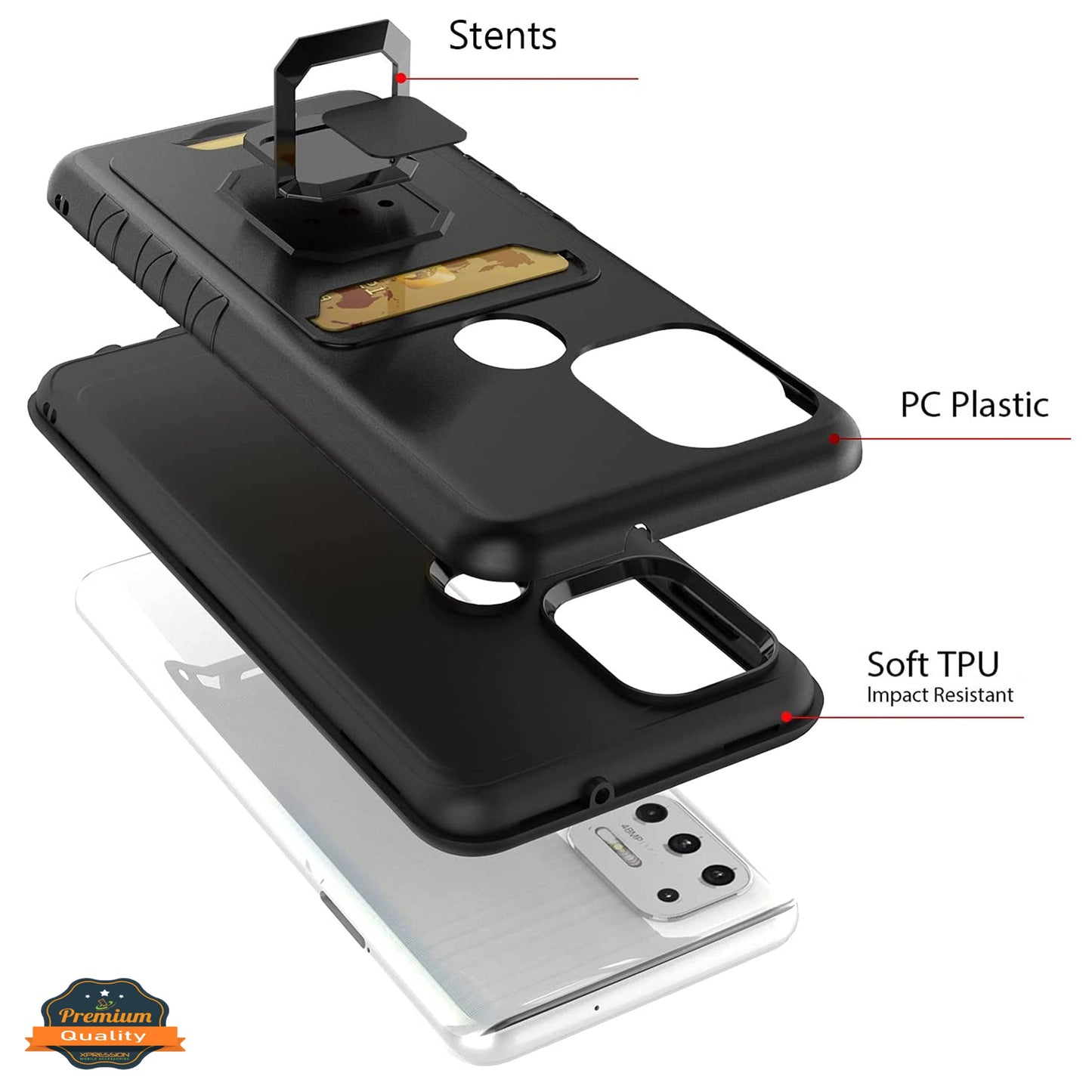 For Apple iPhone 14 (6.1") Wallet Credit Card Slot Holder with Metal Ring Kickstand Hybrid Dual Layer Magnetic Stand  Phone Case Cover
