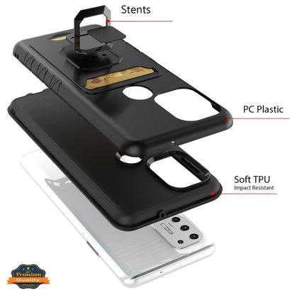 For TCL 20 XE Wallet Credit Card Slot Holder with Metal Ring Kickstand Heavy Duty Shockproof Hybrid Dual Layer Magnetic Stand  Phone Case Cover