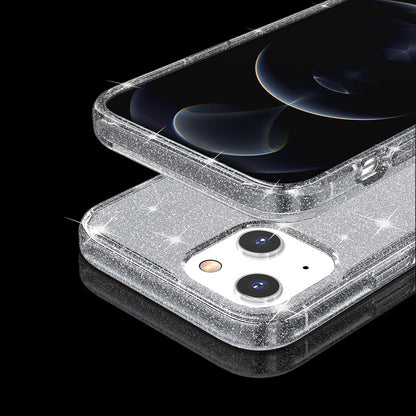 For Apple iPhone 14 Pro (6.1") Transparent Glitter Shiny Sparkle Bling TPU Rubber Hard Back Hybrid Frame Shockproof Gray Smoke Phone Case Cover