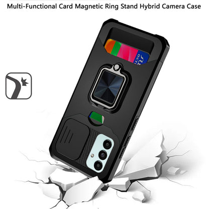 For Samsung Galaxy A02S Wallet Case with Ring Stand, Slide Camera Cover and Credit Card Holder, Military Grade Shockproof  Phone Case Cover