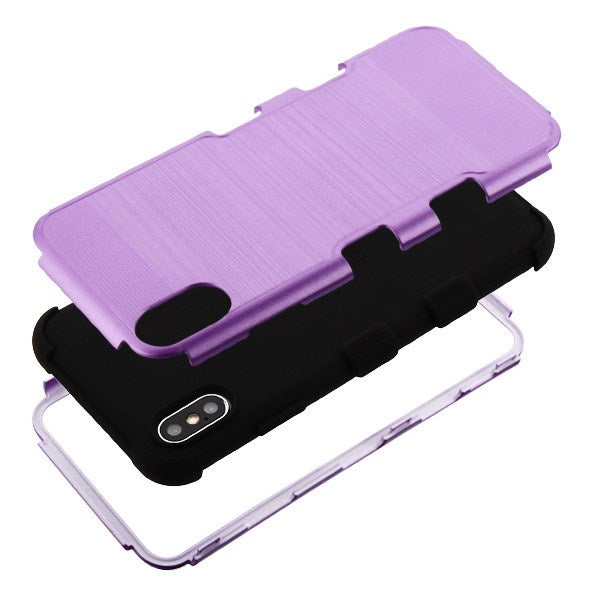 For Apple iPhone XS Max Hybrid Three Layer Hard PC Shockproof Heavy Duty TPU Rubber Anti-Drop Purple Black Phone Case Cover