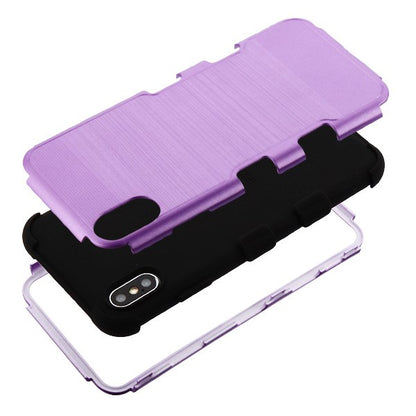 For Apple iPhone XS Max Hybrid Three Layer Hard PC Shockproof Heavy Duty TPU Rubber Anti-Drop Purple Black Phone Case Cover