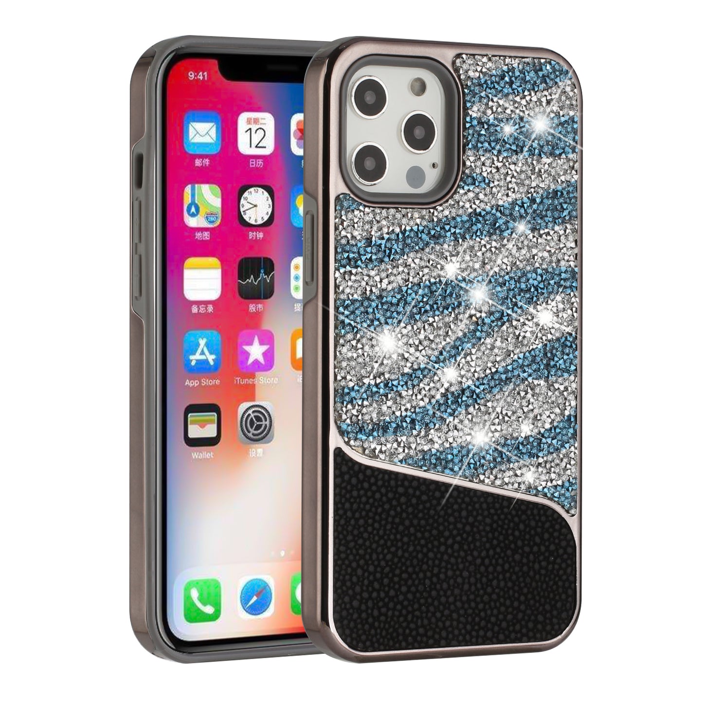 For Apple iPhone 14 Pro Max (6.7") Bling Animal Design Glitter Hybrid Thick Shiny Protective Rubber Frame  Phone Case Cover