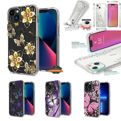 For Apple iPhone 14 /Pro Max Hybrid Trendy Image Patterns Design Transparent Hard Back Shockproof TPU  Phone Case Cover