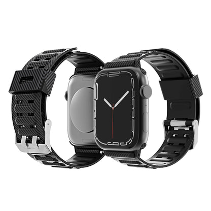 For Apple Watch Size 42/44/45mm Sport Bands Carbon Fiber Design Rubber TPU Replacement Band Strap for iWatch Series 7/SE/6/5/4/3/2/6 Black Phone Case Cover