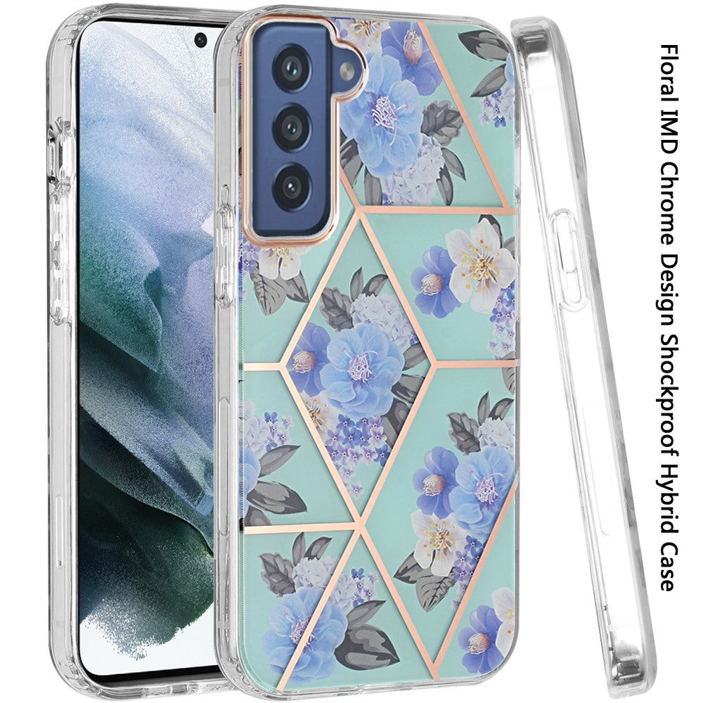 For Samsung Galaxy S22 Fashion Floral IMD Design Flower Pattern Hybrid Protective Hard Rubber TPU Slim Back Shockproof  Phone Case Cover