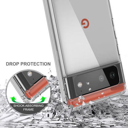 For Google Pixel 6 Pro Hybrid Slim Crystal Clear Transparent Shock-Absorption Bumper with Soft TPU + Hard PC Back Frame  Phone Case Cover