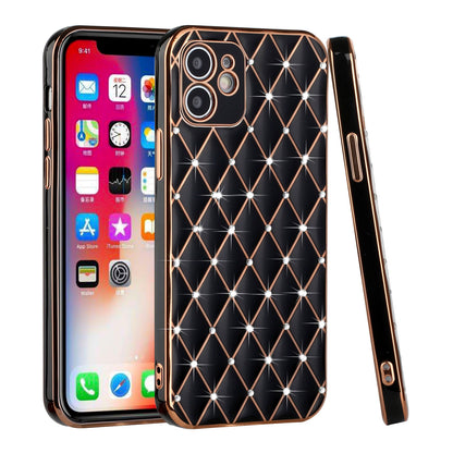 For Apple iPhone 14 Pro Max (6.7") Luxury Diamonds on Electroplated Grid Design Rhinestone Protective TPU Hard  Phone Case Cover
