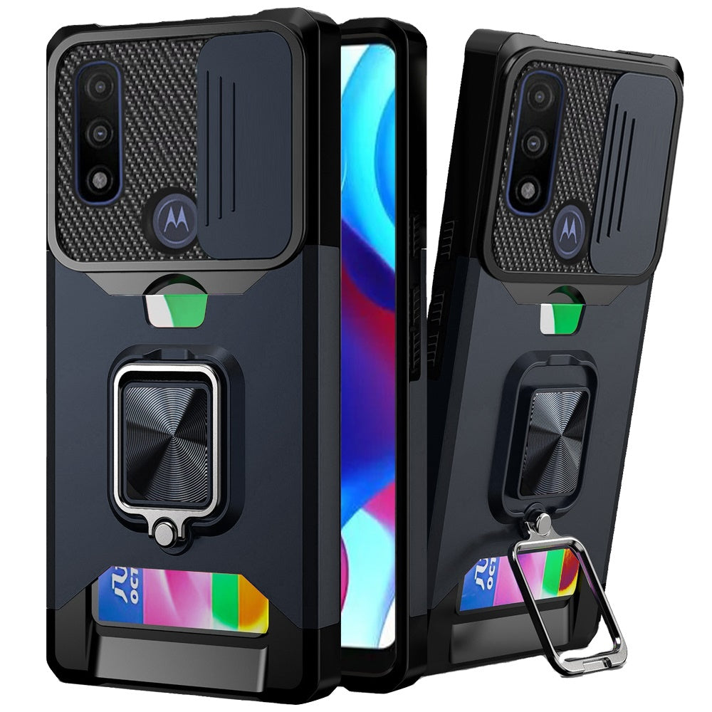 For Motorola Moto G Power 2022 Wallet Case with Ring Stand & Slide Camera Cover Credit Card Holder TPU Hard Shockproof  Phone Case Cover
