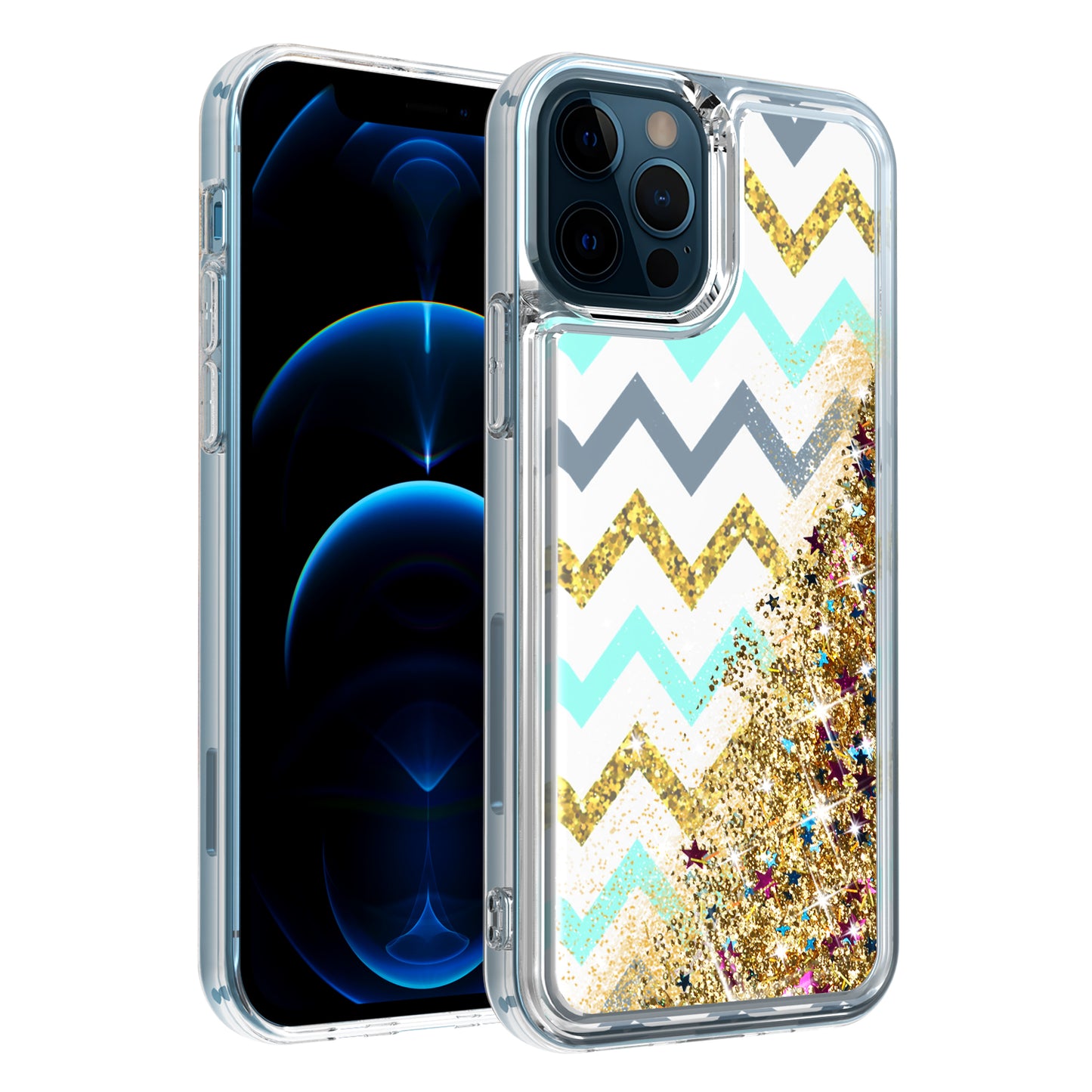 For Apple iPhone 13 (6.1") Quicksand Design Liquid Glitter Bling Hybrid Floating Flowing Sparkle Colorful TPU Protective  Phone Case Cover