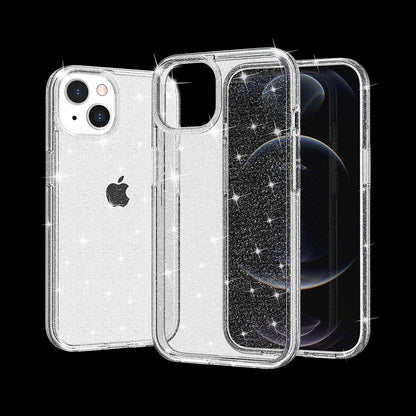 For Apple iPhone 14 Plus (6.7") Transparent Glitter Shiny Sparkle Bling TPU Rubber Hard Back Hybrid Frame Shockproof Clear Phone Case Cover