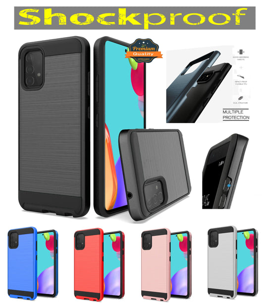 For Samsung Galaxy A03S Hybrid Rugged Brushed Metallic Design [Soft TPU + Hard PC] Dual Layer Shockproof Armor Impact  Phone Case Cover