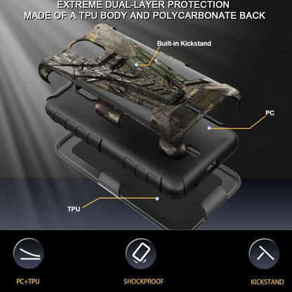 For T-Mobile Revvl 6 Pro 5G Swivel Belt Clip Holster with Built-in Kickstand, Heavy Duty Hybrid 3in1 Shockproof Defender Camo Camouflage Phone Case Cover