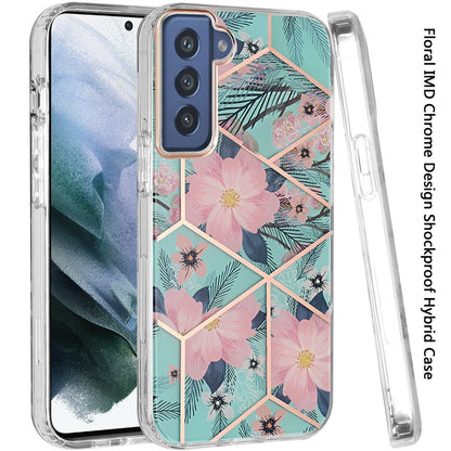 For Samsung Galaxy S22+ Plus Fashion Floral IMD Design Flower Hybrid Protective Hard Rubber TPU Slim Back Shockproof  Phone Case Cover