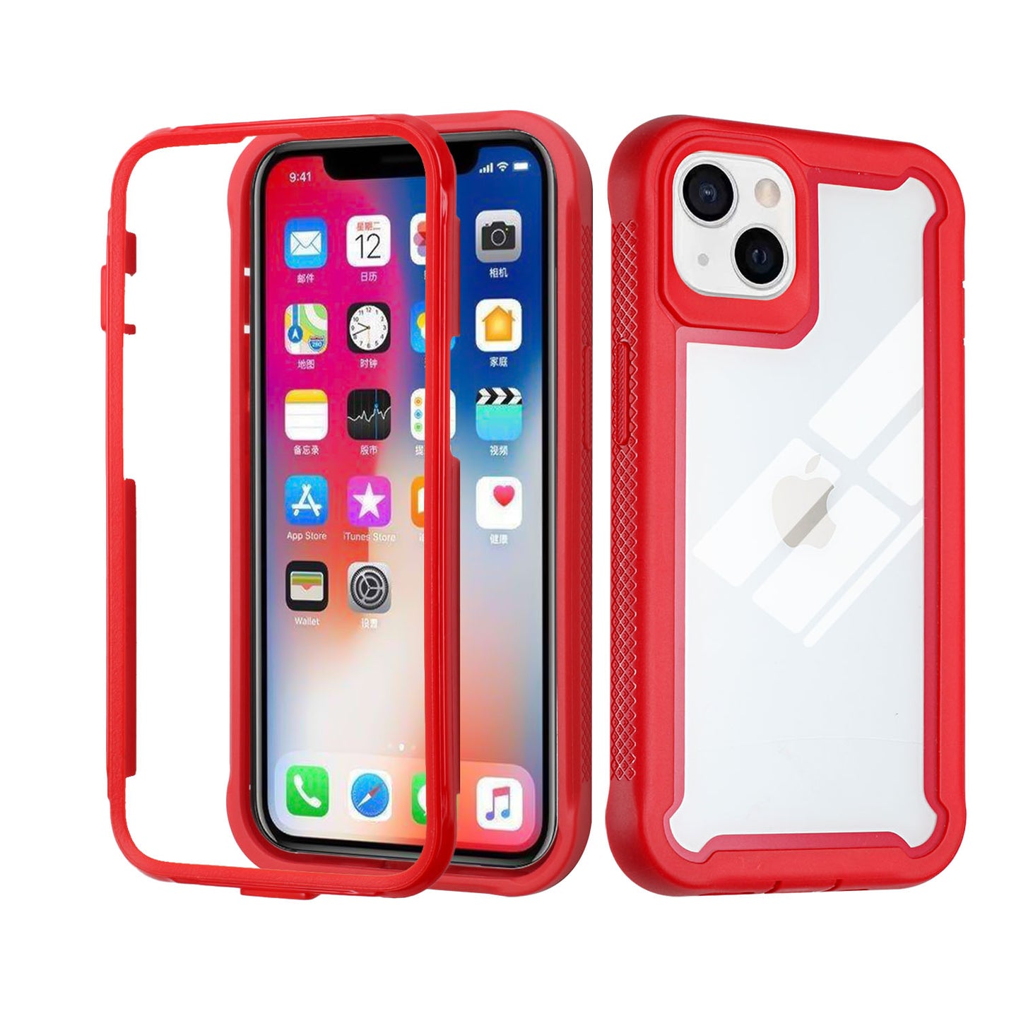 For Apple iPhone 13 Pro Max (6.7") Hybrid 3 in 1 Transparent Shockproof Full Body Frame Bumper Rugged Hard PC TPU Rubber Protective Heavy Duty  Phone Case Cover