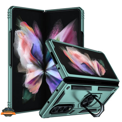 For Samsung Galaxy Z Fold 4 5G Shockproof Hybrid Dual Layer PC + TPU with Ring Stand Metal Kickstand Heavy Duty Rugged Armor Shell  Phone Case Cover