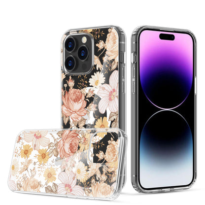 For Apple iPhone 14 /Plus Pro Max Clear Flower Pattern Design Compatible with MagSafe & Wireless Charging  Phone Case Cover