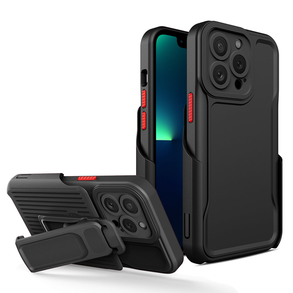 For Apple iPhone 14 /Plus Pro Max Hybrid Combo 2in1 with Secure Clip-on Holster, Kickstand & Camera Opening  Phone Case Cover