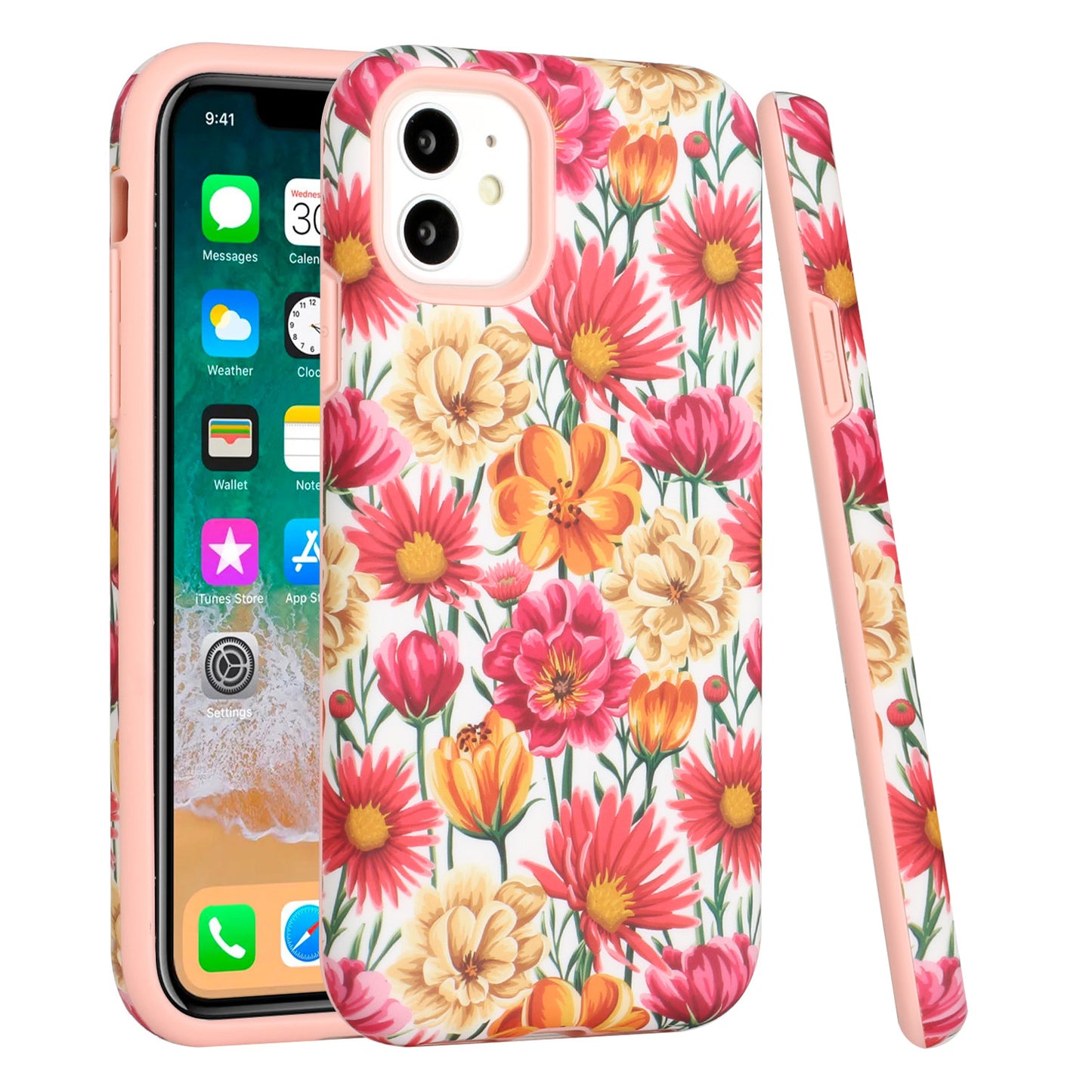 For Apple iPhone 14 Pro (6.1") Bliss Floral Stylish Design Hybrid Rubber Silicone TPU Hard Shockproof Armor Slim  Phone Case Cover